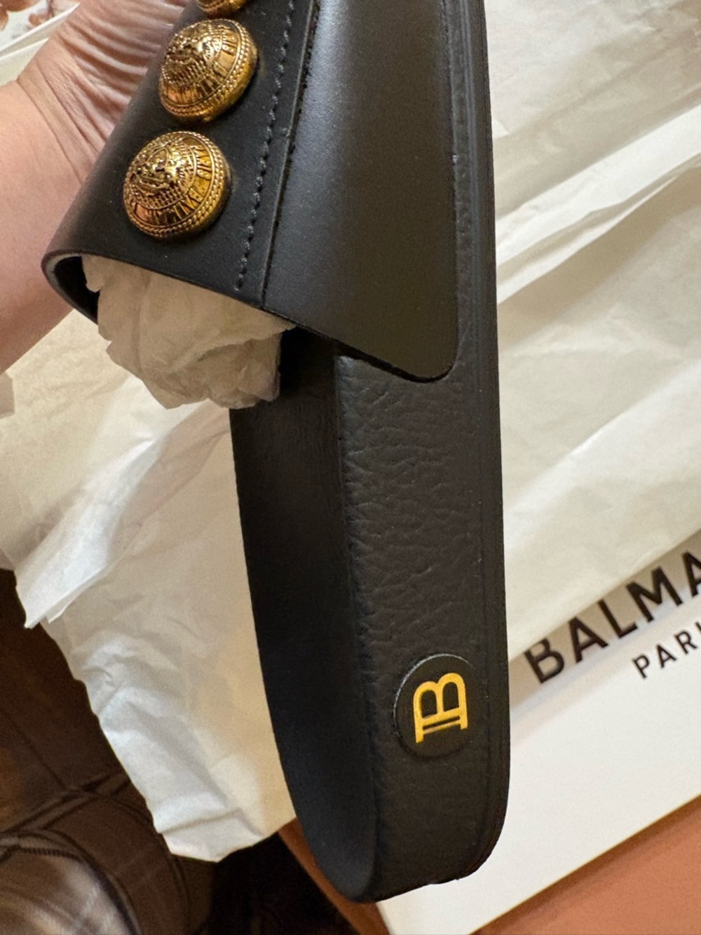 Balmain Matte Black Logo Slide Sandals - Picture 3 of 6